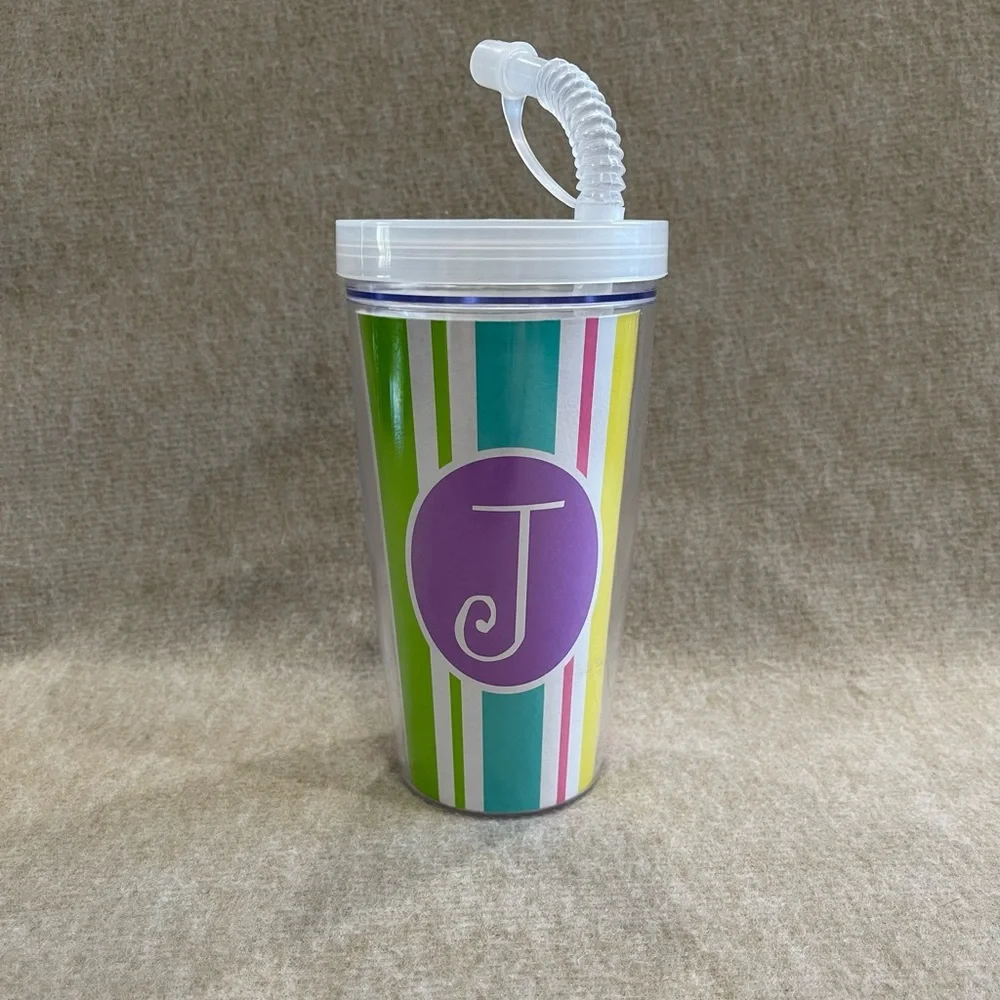 J "J" Initial Durable Plastic Tumbler Drink Cup with Straw
Easy Open / Close Lid - Picture 2 of 10